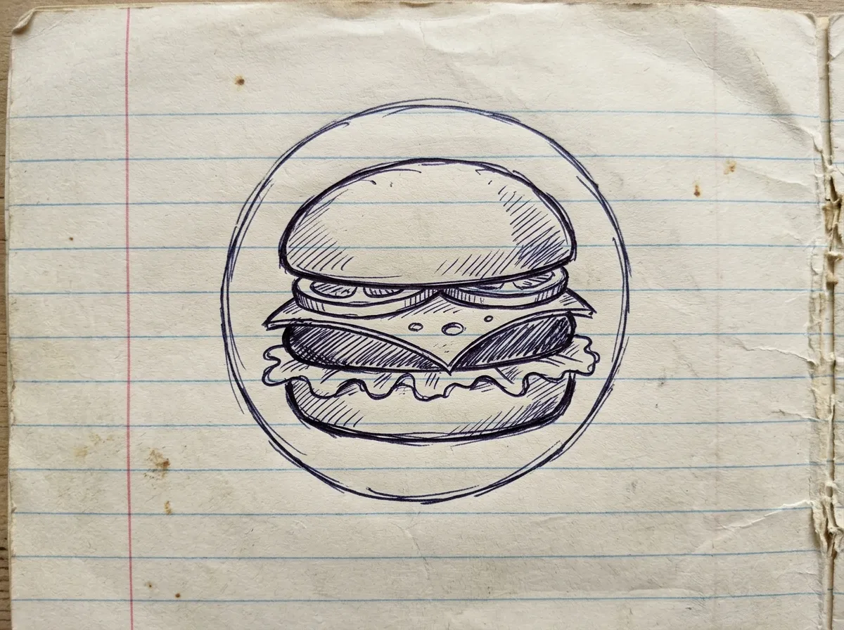 Handgezeichnete Skizze zum Rezept Burger